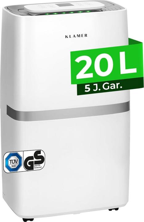 Actual product image KLAMER Luftentfeuchter 20L, 195m³ Luftumwälzung pro Stunde, 420W Entfeuchter, 5.5L Tank (30 m², 20 l/24h)