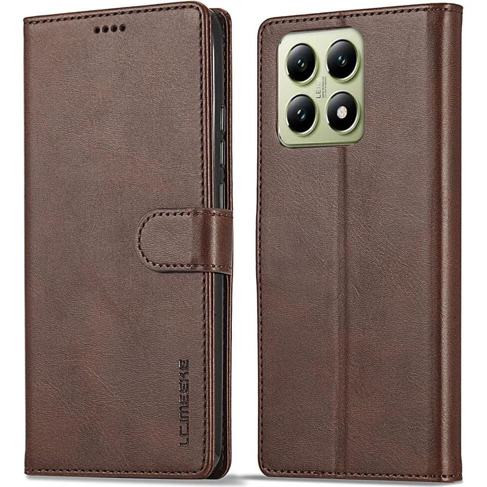 LC.Imeeke Xiaomi 14T - Leder Etui Hülle (Xiaomi 14T), Smartphone Hülle, Braun