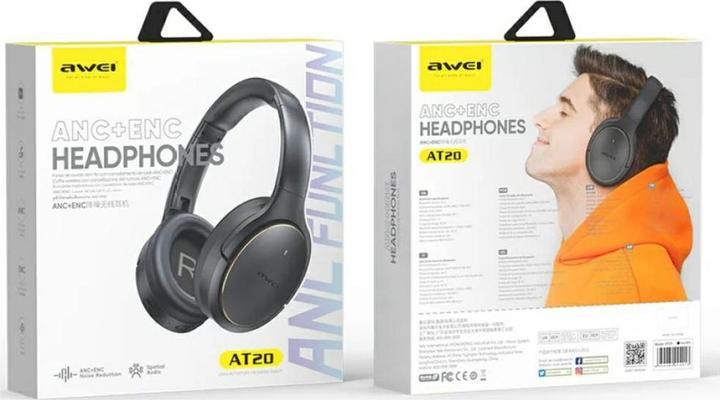 Actual product image Awei over-ear Bluetooth headphones AT20 black (65 h, Wireless)