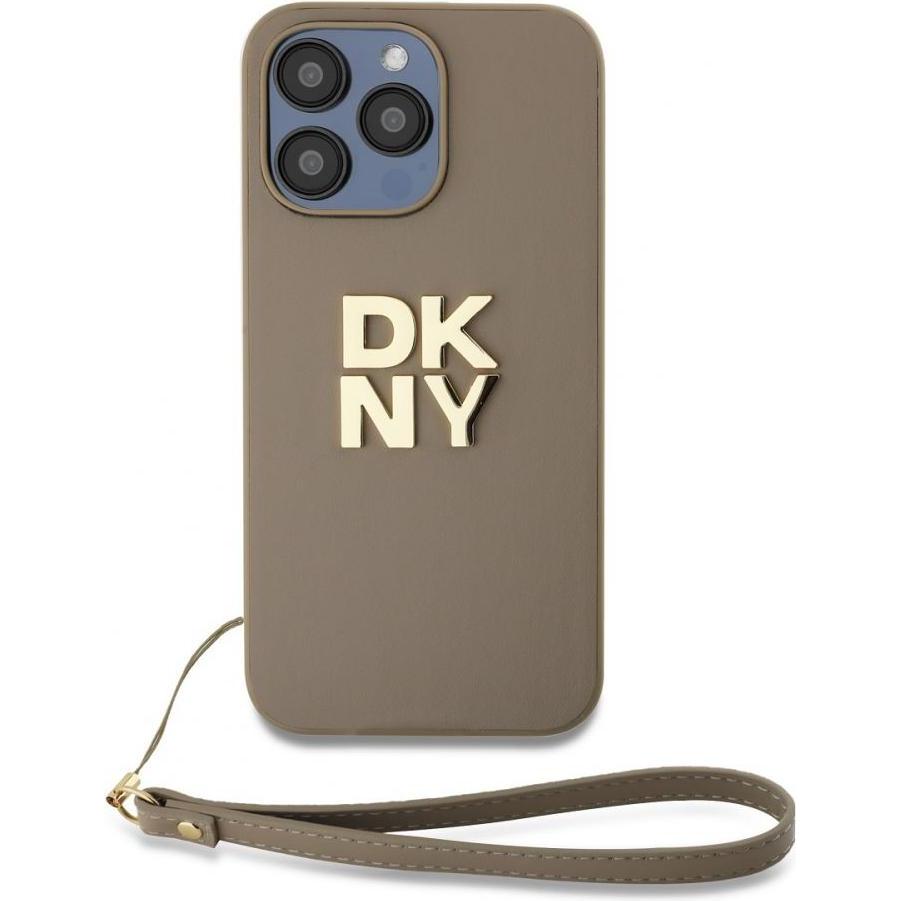 DKNY PU Leather Stack Logo Wrist Strap Case for iPhone 14 Pro Max Beige (Apple iPhone 14 Pro Max), Smartphone Hülle, Bei...