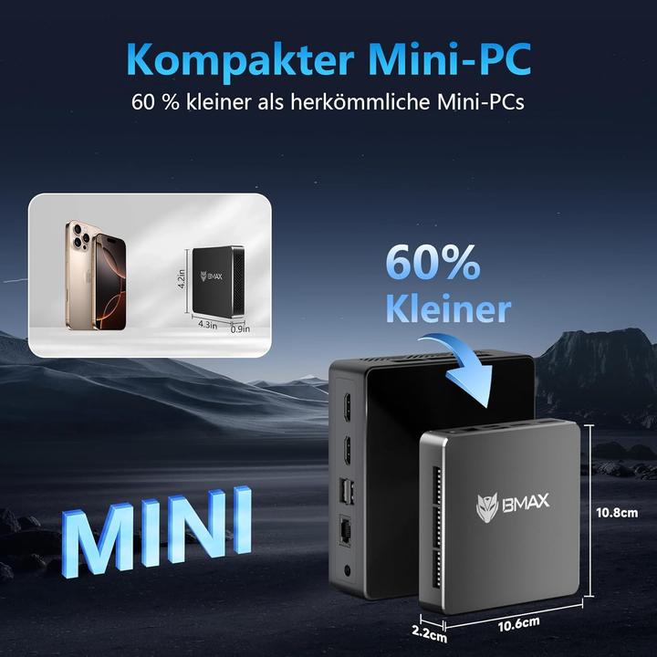 Produktbild Bmax B4 Mini PC mit Intel 12th Gen Alder Lake-N95 Prozessor (12 GB)