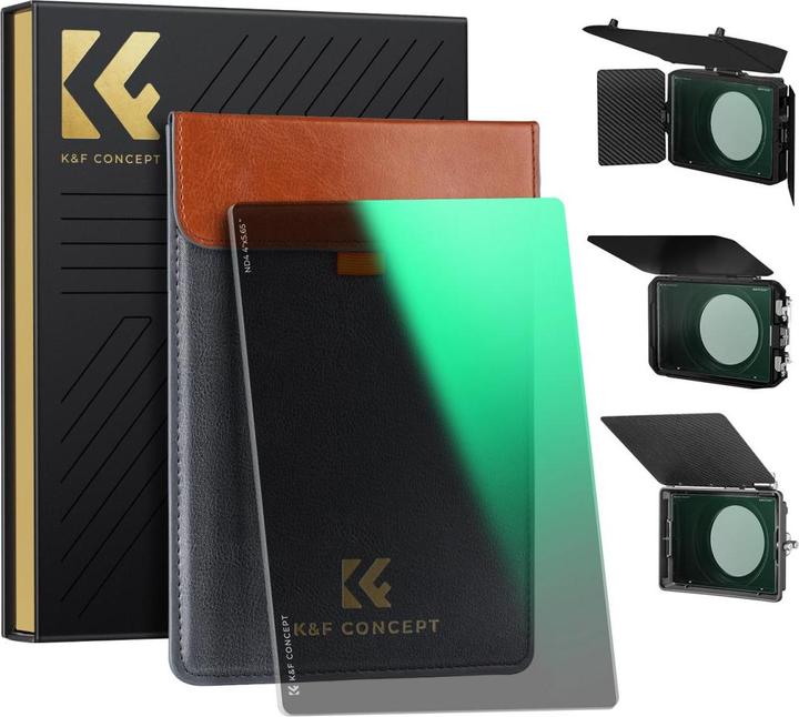 Image du produit K&F Concept Square Film Filter with Matte Box, 4X5.65 in, Thickness 4.0mm, ND4, Green Coated (NANO-X series) (Filtre gris neutre, 101.60 mm)