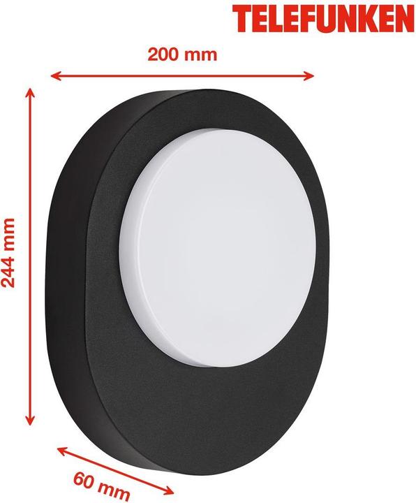 Produktbild Telefunken PRAG LED Aussenwandleuchte IP44 8W Schwarz IP44 Neutralweiss (IP44)