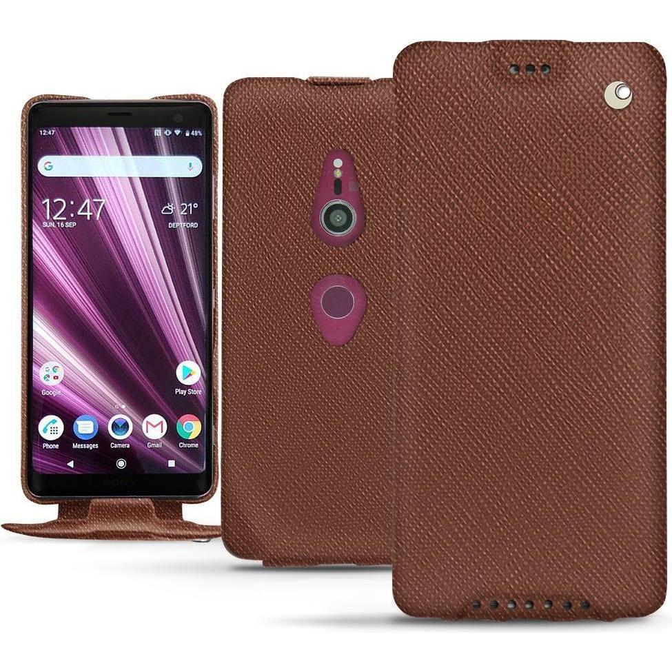 Noreve Lederschutzhülle vertikal (Sony Xperia XZ3), Smartphone Hülle, Braun