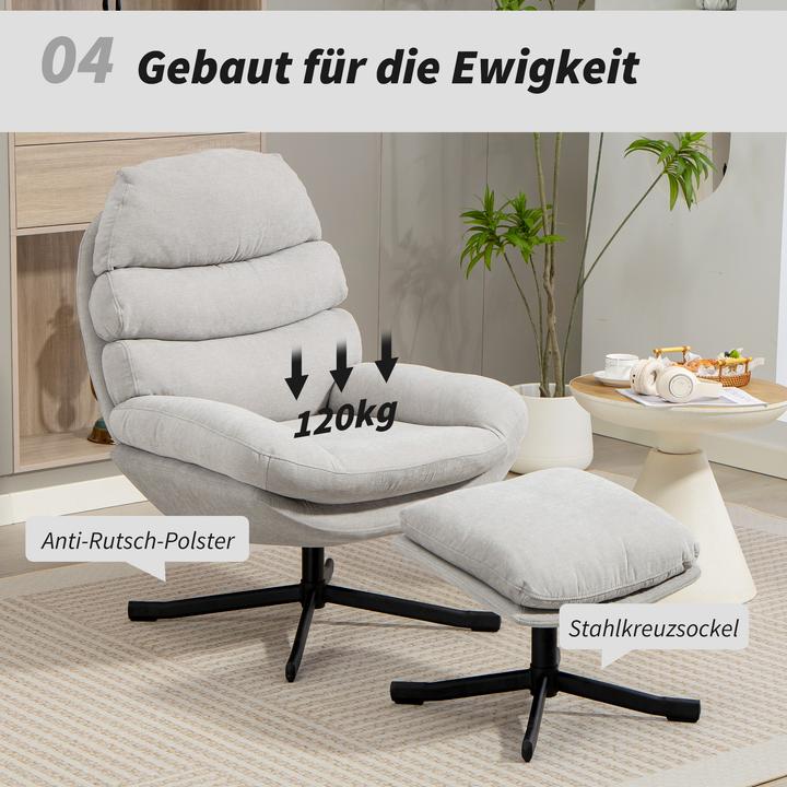 Immagine prodotto Homcom Relaxsessel mit Hocker Polyester, Stahl Cremeweiss