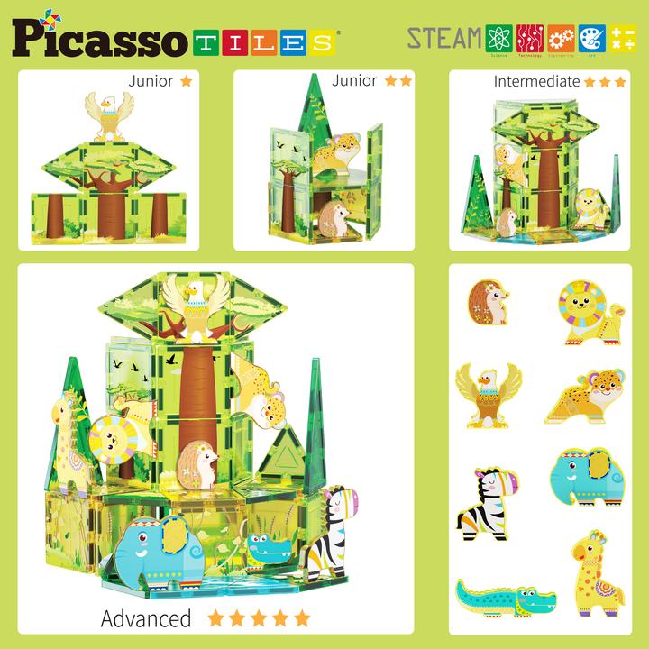 Productafbeelding PicassoTiles Picasso Tiles - Safari themed set with 8 animals (46 pcs) (PTQ12)