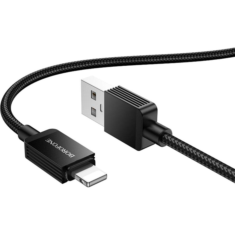 Borofone USB-A naar Lightning-kabel BX120 Placer, 18W, 2,4A, 1m, Zwart (1 m, 18 W), USB-kabel