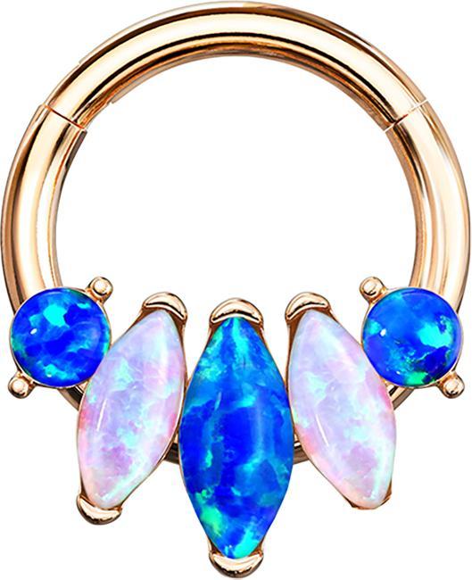 Actual product image Star Piercing Micro segment ring hinged rose gold five opals (Surgical steel 316L, without brass)