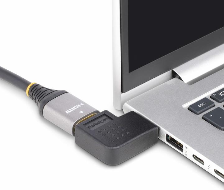 Produktbild StarTech com HDMI Winkelstecker, Horizontaler 90 Grad HDMI 2.0 Port Saver/HDMI Adapter, 4K 60Hz High (HDMI, 3.20 cm)