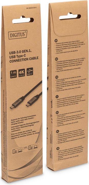 Produktbild Digitus USB-3.0 Gen.1, USB Type -C Anschlusskabel (1 m, USB 3.2 Gen 1, 60 W)