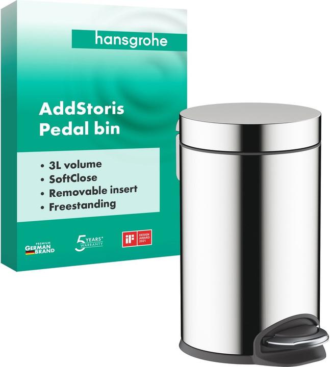 Immagine prodotto hansgrohe Cestino a pedale AddStoris, 3 l, con funzione softclose, cromo (3 l)