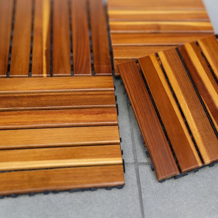 Produktbild Hermex 4er-Set Akazienholz-Fliesen Bodenplatten Klickfliesen Holzfliesen (4 x)