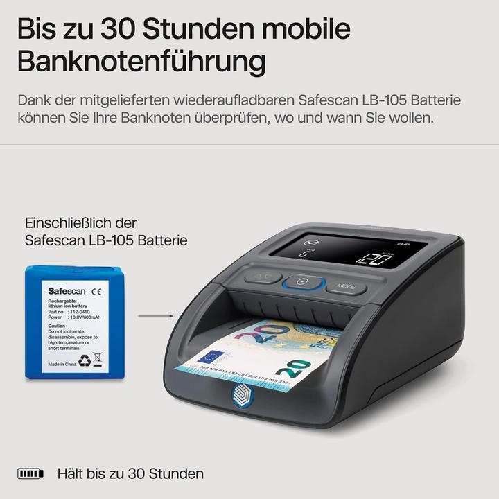 Produktbild Safescan 155-S Komplett SET Geldprüfgerät Batterie & Stapler (Geldscheinprüfer)