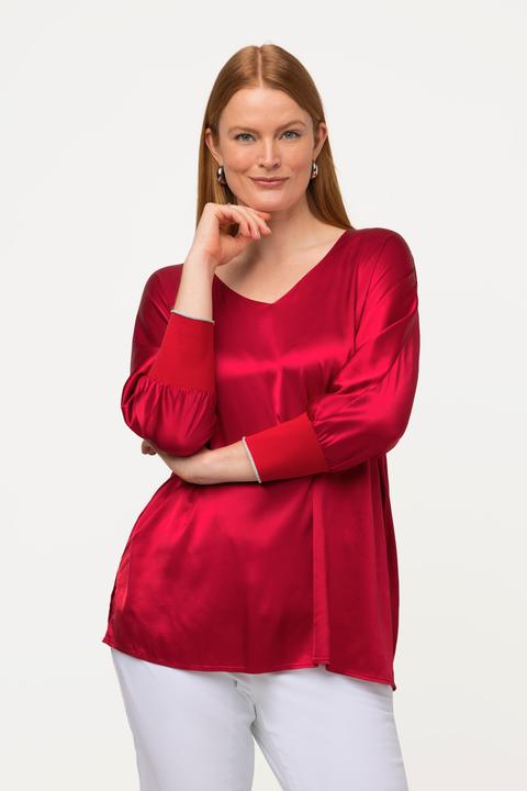Immagine prodotto Ulla Popken Blusa con raso, scollo a V e maniche a 3/4 a pipistrello (50, 52)