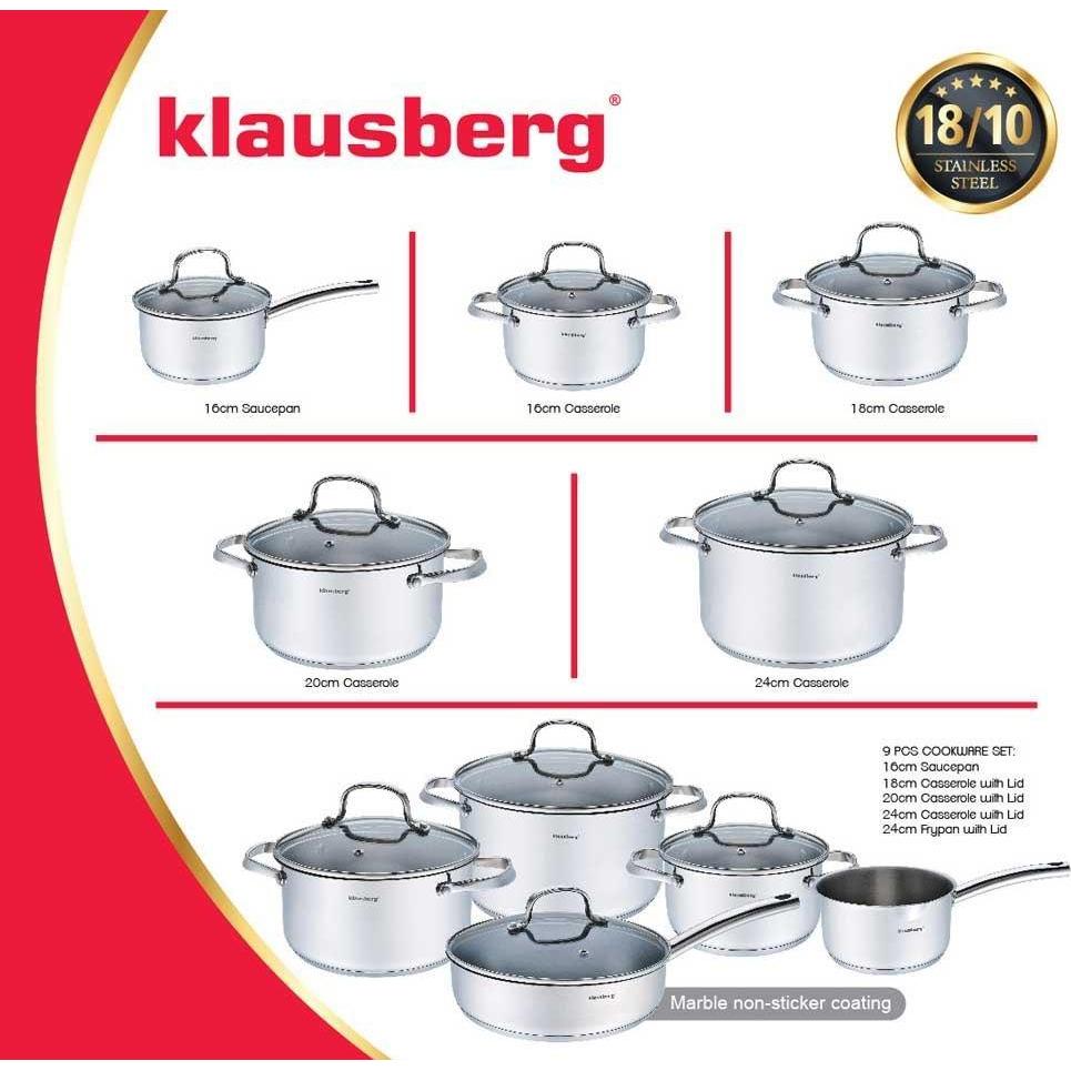 Thumbnail - Klausberg POT SET 9 ELEM. KB-7215 18/10, Pfanne + Kochtopf, Silber