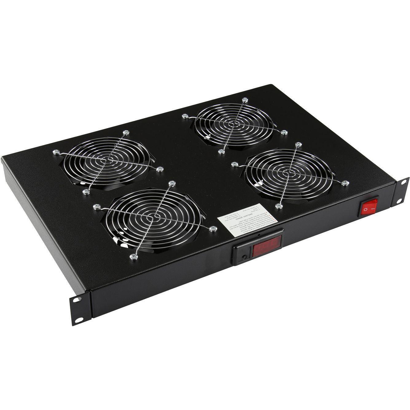 Lanview 4 Ventole, Termostato Digitale, Accessori per armadio rack, Nero