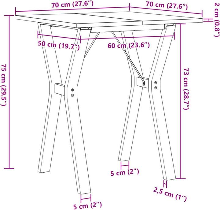 Produktbild vidaXL Esstisch Y-Gestell und Gusseisen (70 x 70 x 75 cm)