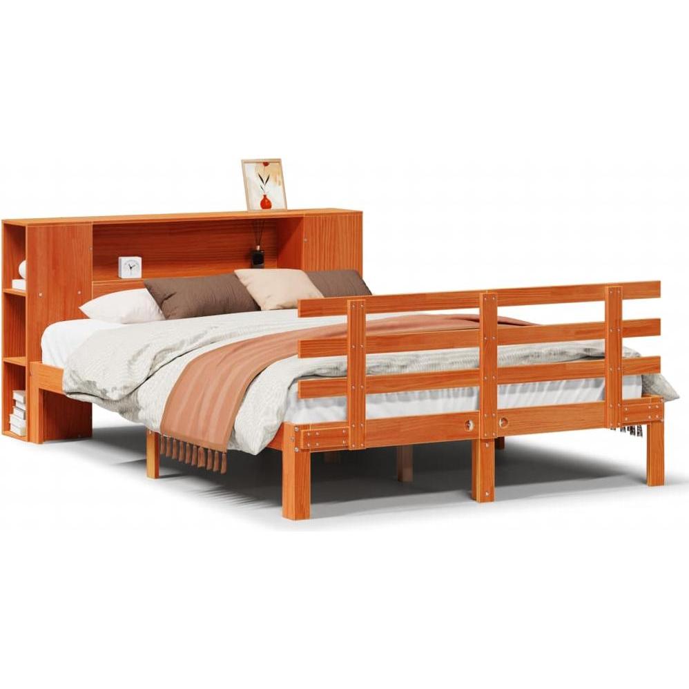 VidaXL, Bett, Massivholzbett Holzbett Bett mit Regal ohne Matratze Wachsbraun 140x190cm (140 x 190 cm)