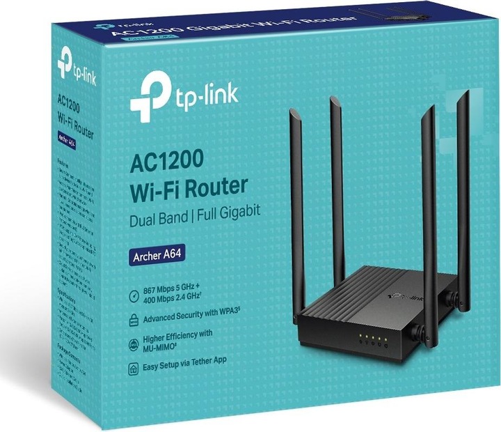 Actual product image TP-Link ARCHER A64 wireless router Gigabit Ethernet Dual-band ( / ) Black