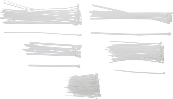 Image du produit BGS Assortiment de colliers plastique blanc diverses tailles 250 pièces (Serre-câbles en plastique, 250 mm, 250 pcs)