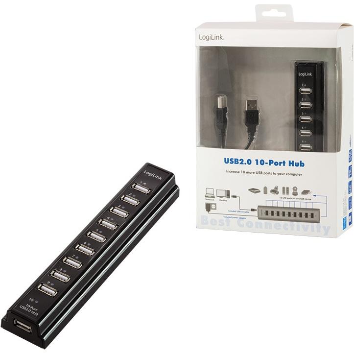 Thumbnail - LogiLink UA0096 (USB-A, 10 Ports), Dockingstation + USB Hub, Schwarz