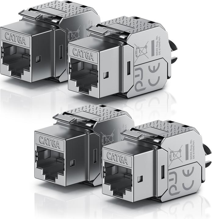 Primewire 4x Keystone Modul CAT.6a für LAN Kabel Stecker feldkonfektionierbar, RJ45 Buchse zu Netzwerkkabel (Module Keystone)