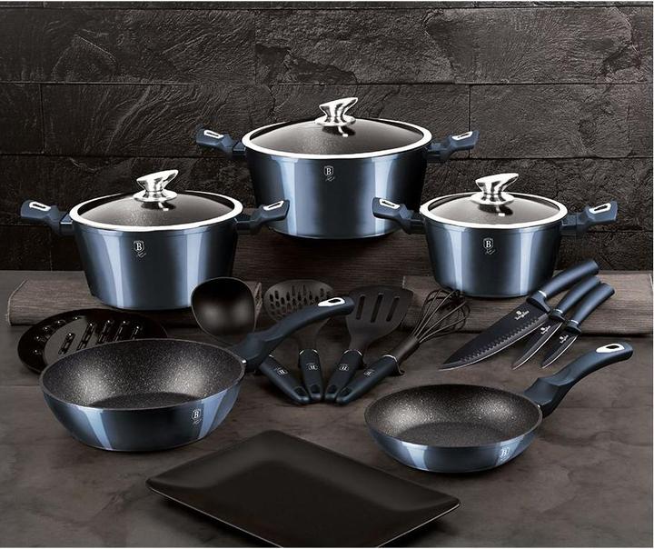 Produktbild BerlingerHaus GRANITE POT SET BH-6164 AQUAMARINE 17 ELEM. (28 cm, Pfannenset + Topfset, Stahl, Aluminium)