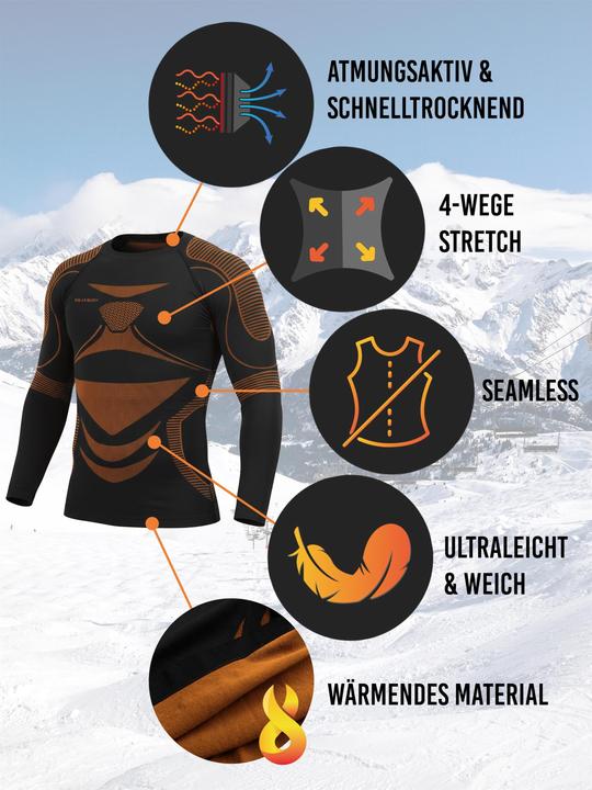 Produktbild Normani 2 x Thermooberteil Langarm Shirt Skiunterwäsche für Herren - 9874 (52, 54, L, XL)