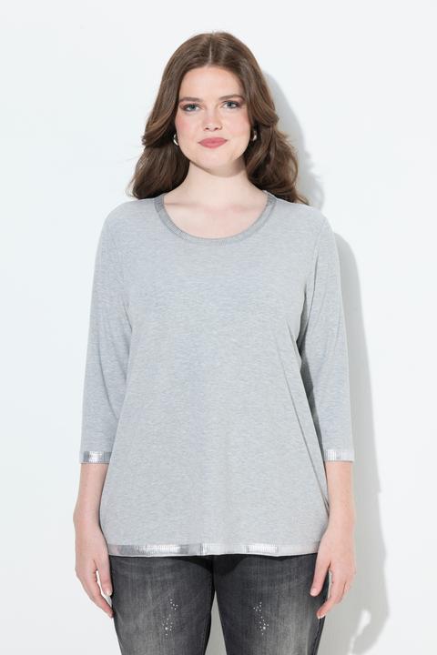 Actual product image Ulla Popken Silver Trim 3/4 Sleeve Tee (58)