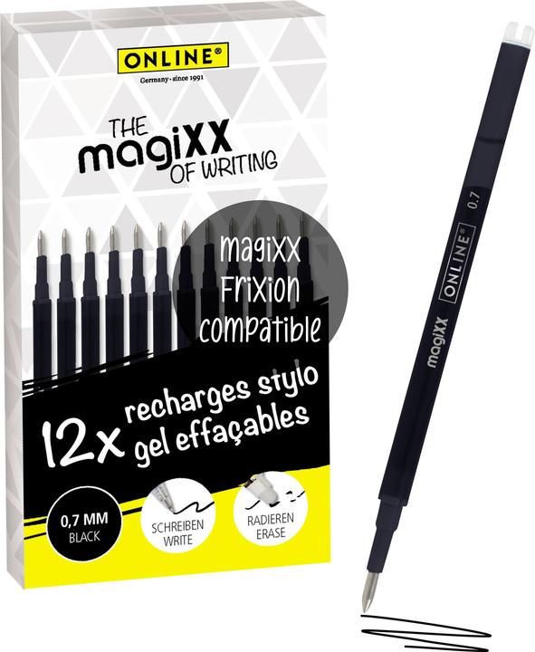 Image du produit Online 12er Pack Gel-Minen, radierbar, schwarz (12 pcs, Noir, 0.70 mm)