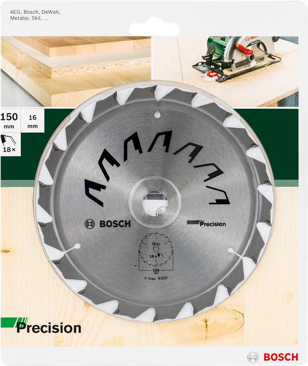 Produktbild Bosch Zubehör Kreissägeblatt PRECISION D= 150 mm Bohrung= 16 mm Z= 18