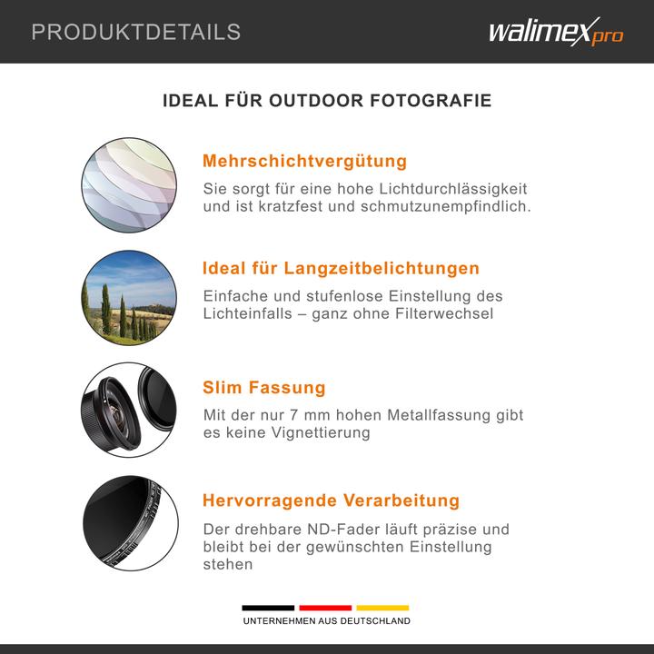 Immagine prodotto Walimex pro per ND fader ND2 - ND400 rivestito 67 mm (67 mm, Filtri grigi, 67 mm)