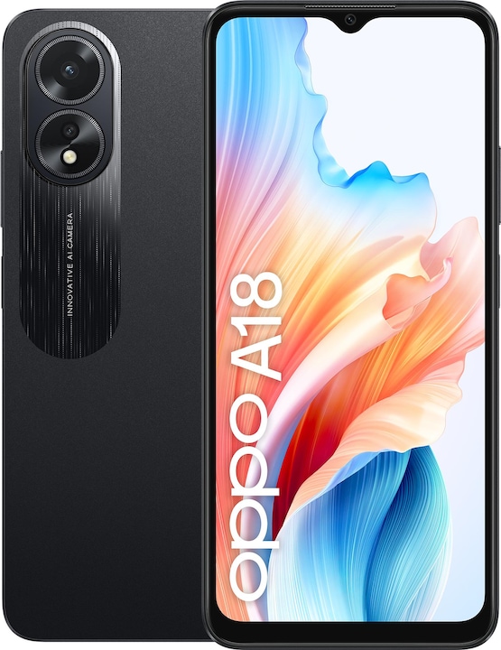 Actual product image OPPO A18 (128 GB, Glowing Black, 6.56", Dual SIM, 8 Mpx, 4G)