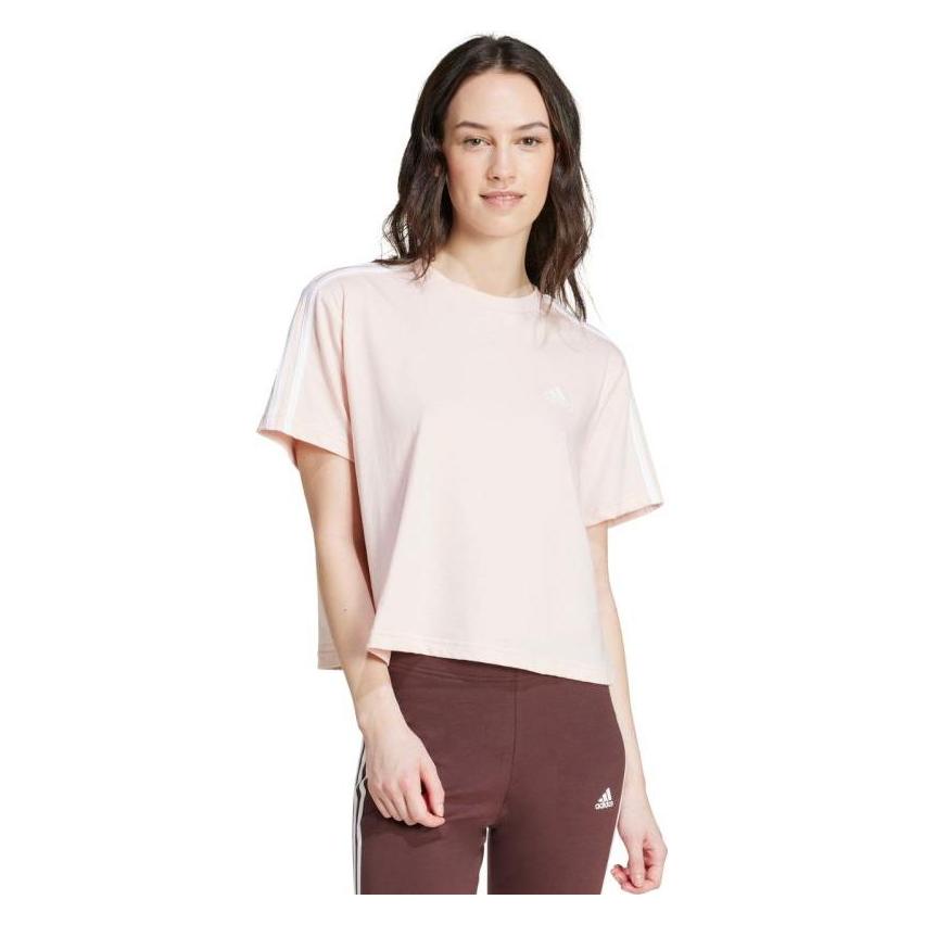 Adidas, Vrouwen, T-shirts, Essentials 3-Streifen-Crop-Top Aus Single-Jersey, Beige, (L)