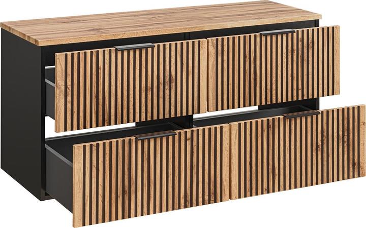 Produktbild Petits-Meubles Set aus Doppelwaschtisch 120cm LED-Spiegel und Säule Gaia Holz und Schwarz - Waschtisch Schwarz