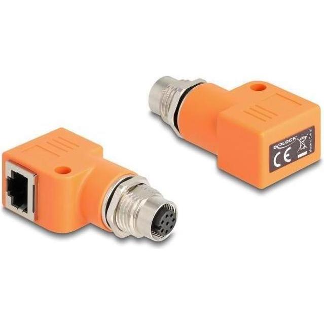 Delock M12 Adapter A-kodiert 8 Pin Buchse zu RJ45 Buchse Cat (RJ45 (1x)), Netzwerkadapter, Orange