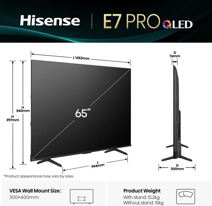 Actual product image Hisense TV 65E77Q PRO (65", QLED, 4K, 2025)