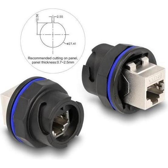 Delock RJ45 Cat.6A Einbaubuchse / Kupplung schwarz, Server Zubehör, Schwarz