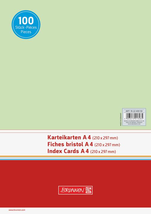 Produktbild Karteikarte DIN A4 quer blanko grün 100 St./Pack. (A4, 180 g/m²)