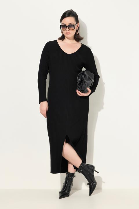 Produktbild Ulla Popken Maxi-Strickkleid, Rippstrick, Slim, V-Ausschnitt, Langarm (50, 52)