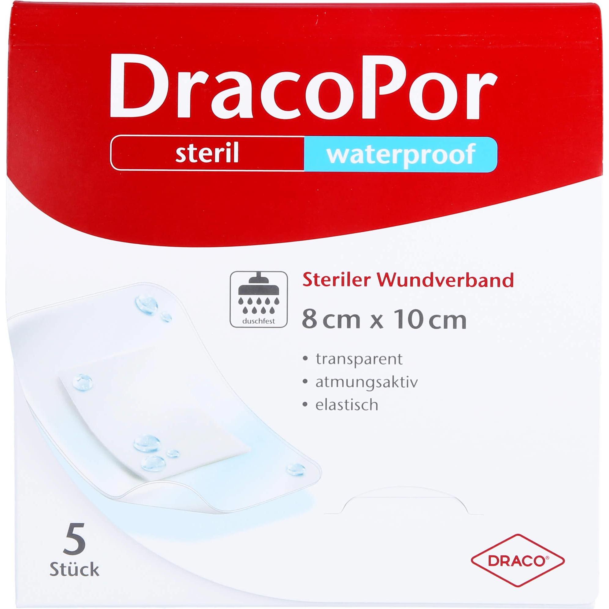 Dracco, Pflaster, DracoPor steriler Wundverband waterproof 8 cm x 10 cm transparent, 5 St. Wundauflagen (5 x)