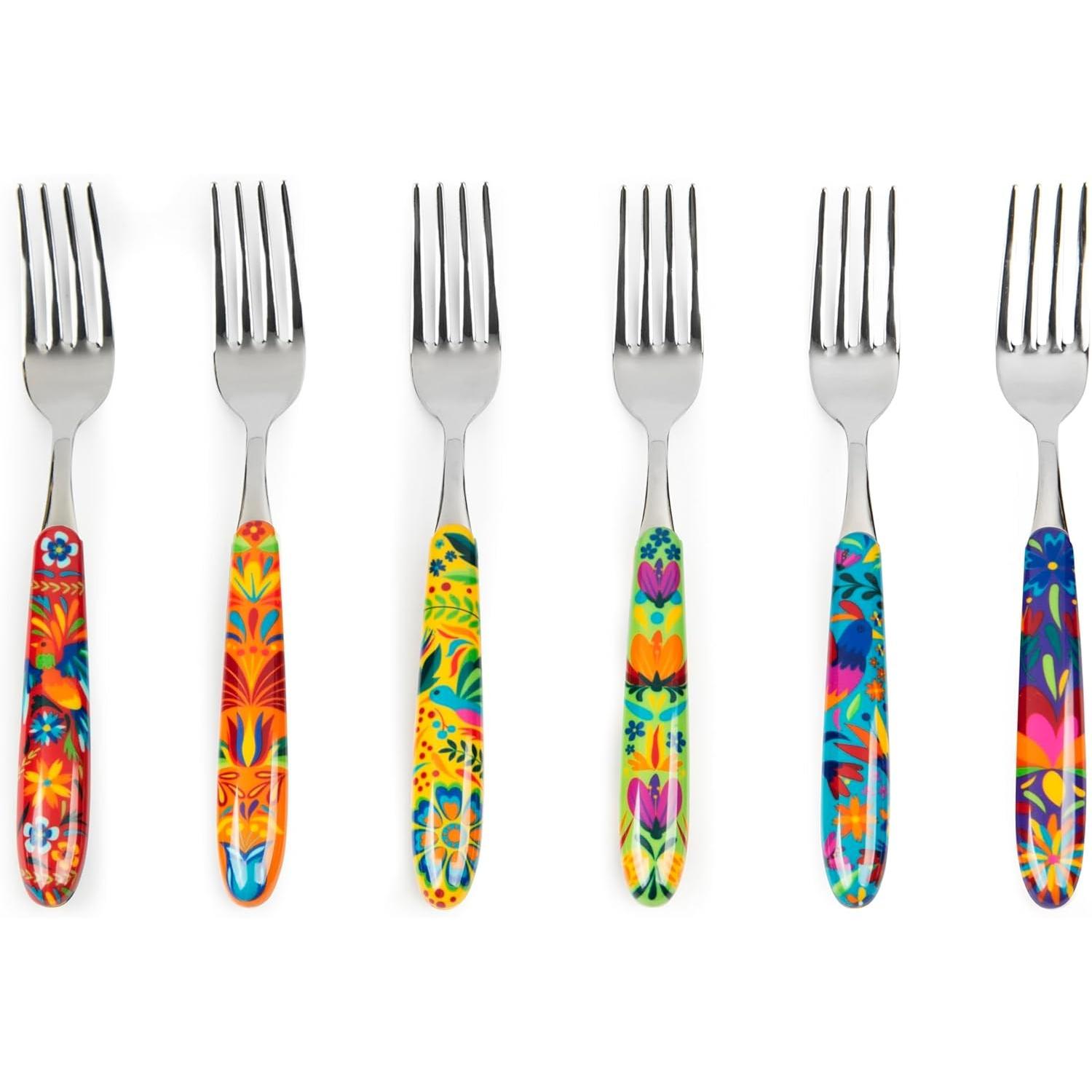 Excelsa Mexican Flower Cutlery Set 24 Pieces Stainless Steel Plastic Handle, Posate, Multicolore
