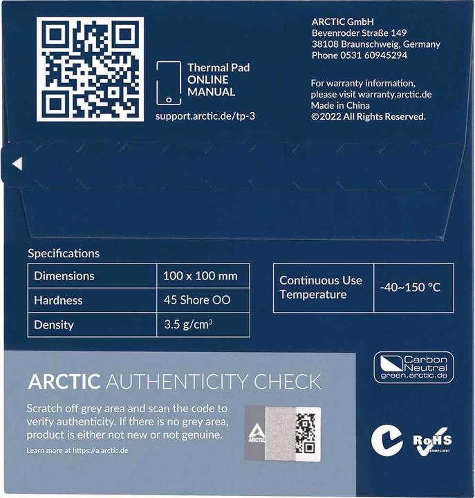 Actual product image Arctic TP-3 (100x100mm, t:0.5mm) (0.50 mm, 6 W/m K)