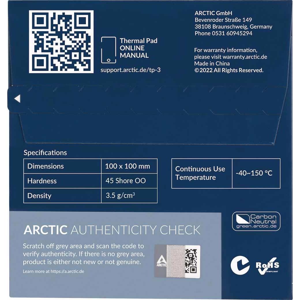 Thumbnail - Arctic TP-3 (100x100mm, t:0.5mm) (0.50 mm, 6 W/m K), Wärmeleitpad