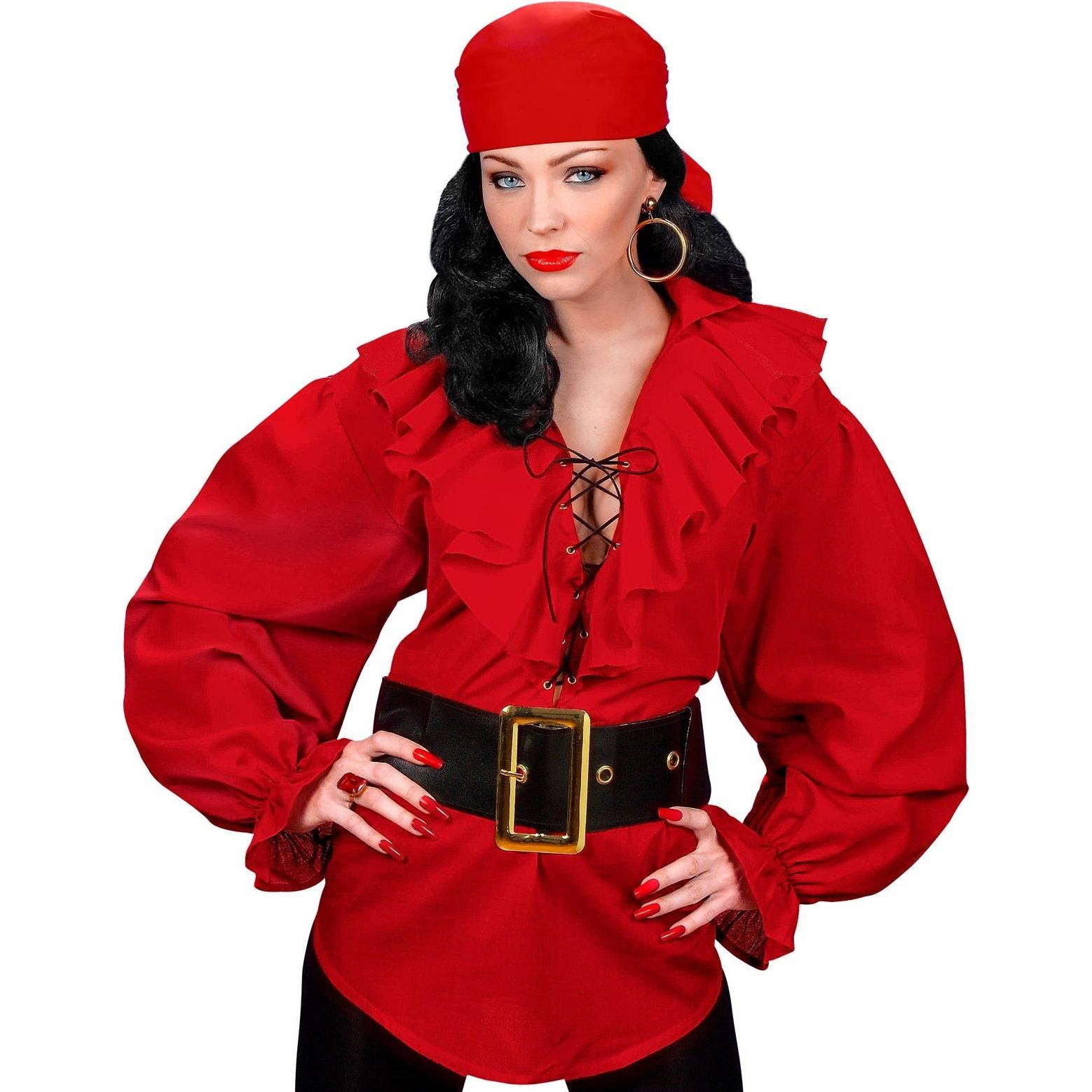 Widmann Piraten - Renaissance Bluse Rot mit Rüschen (XL)