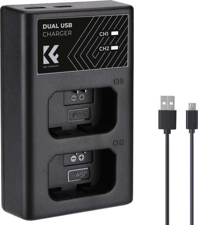 Produktbild K&F Concept FW50 Digital Camera LED Dual Channel Charger with Type C Charging Cable (Kamera Akku Ladegerät)