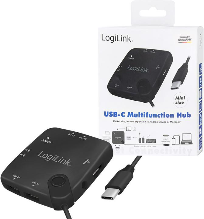 Produktbild LogiLink UA0344 - USB Typ-C OTG (On-The-Go) Multifunktions-Hub und Kartenleser (USB-C, 3 Ports)