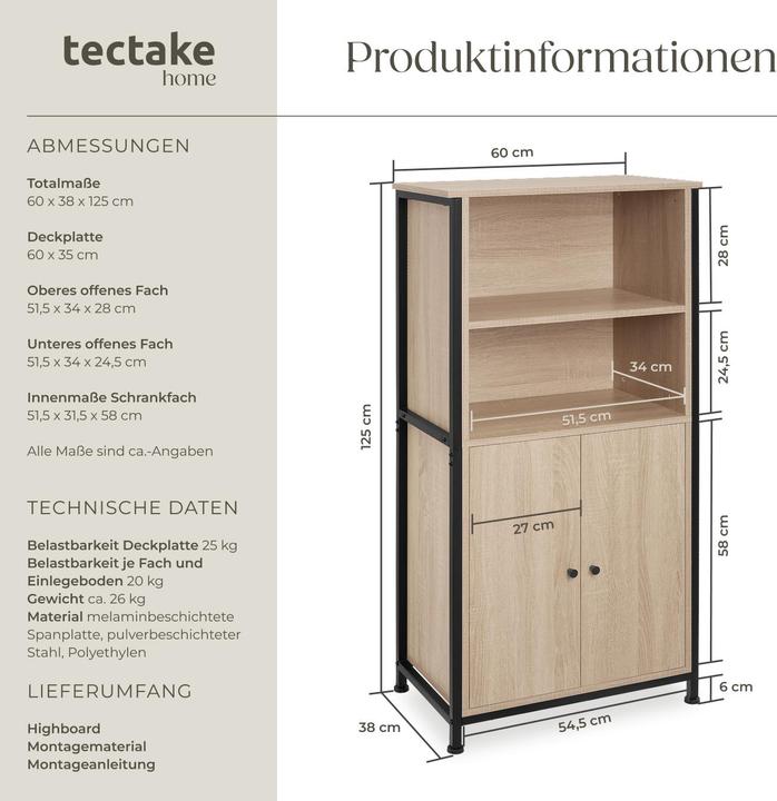 Image du produit tectake Doncaster (60 x 38 x 125 cm)