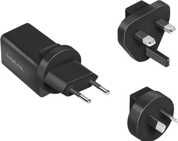 Actual product image LogiLink USB socket travel adapter, 1x USB-A, 1x USB-C, GaN technology, 30 W (30 W, 2 ports)