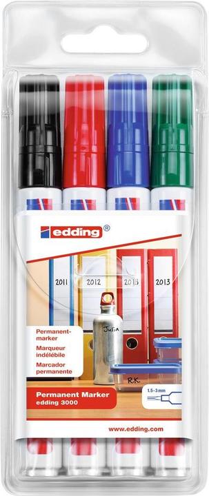 Actual product image Edding 3000 permanent marker, assorted colours 1.5 - 3.0 mm, 4 pcs. (colour assorted, 3 mm, 4 x)